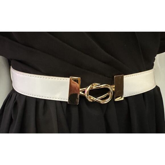 ANNE KLEIN White Genuine Leather Adjustable Belt, Gold Hardware, 47-30 - Picture 7 of 14